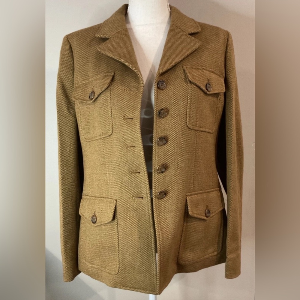 Lauren Ralph Lauren Brown Russ Yarn Dye Twill Wool Jacket/Blazer Women Sz 12 NWT - Picture 8 of 13